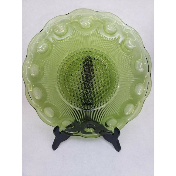 Green Indiana Glass Thumbprint Depression Glass Platter and Small Plate - Picture 5 of 8